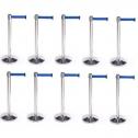 Retractable Belt Stanchion Crowd Queue Control Barrier Post - 10 Poles + 10 Ropes By Hiphen Solution