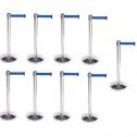 Retractable Belt Stanchion Crowd Queue Control Barrier Post - 9 Poles + 9 Ropes By Hiphen Solutions 