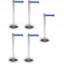 Retractable Belt Stanchion Crowd Queue Control Barrier Post - 5 Poles + 5 Ropes By Hiphen Solutions 